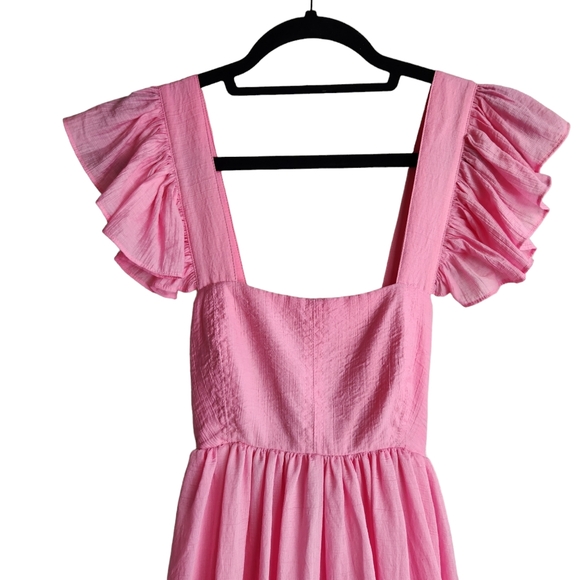 MABLE Ruffle Sleeve Cross-Back Tie-back Maxi Dress - Bubble Gum Pink - Picture 2 of 10